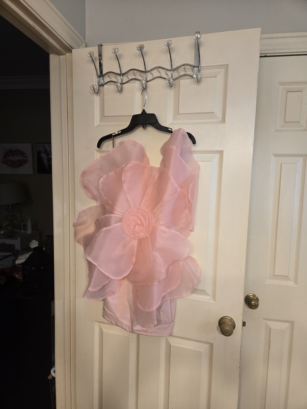 Petal-Accent Pink Organza Floral Dress